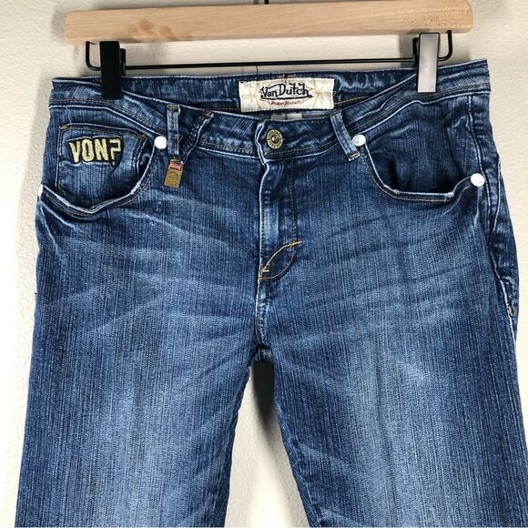 Vintage Y2K Von Dutch Low Rise Skinny Jeans Metallic Back Pocket Size 32/M - Picture 2 of 8